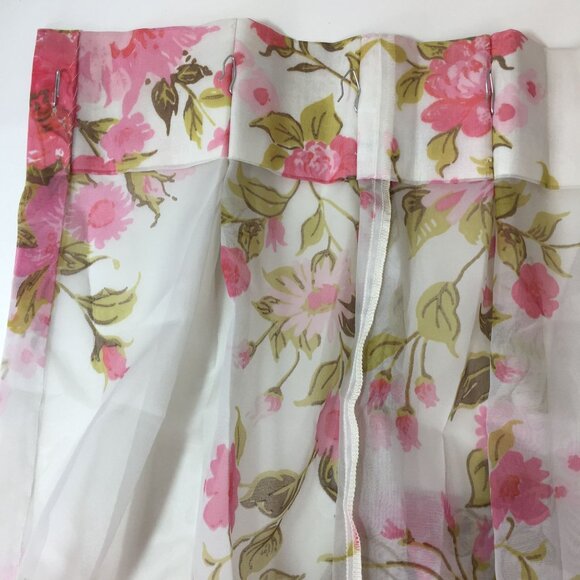 Vintage 50s Drape Curtain Weighted Corners Floor Length Gauzy White Rose 48"x96" - Picture 4 of 7